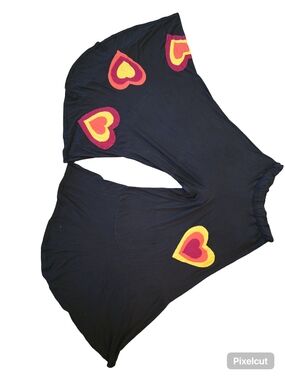Black Harem Pants with Colorful Heart Appliqués